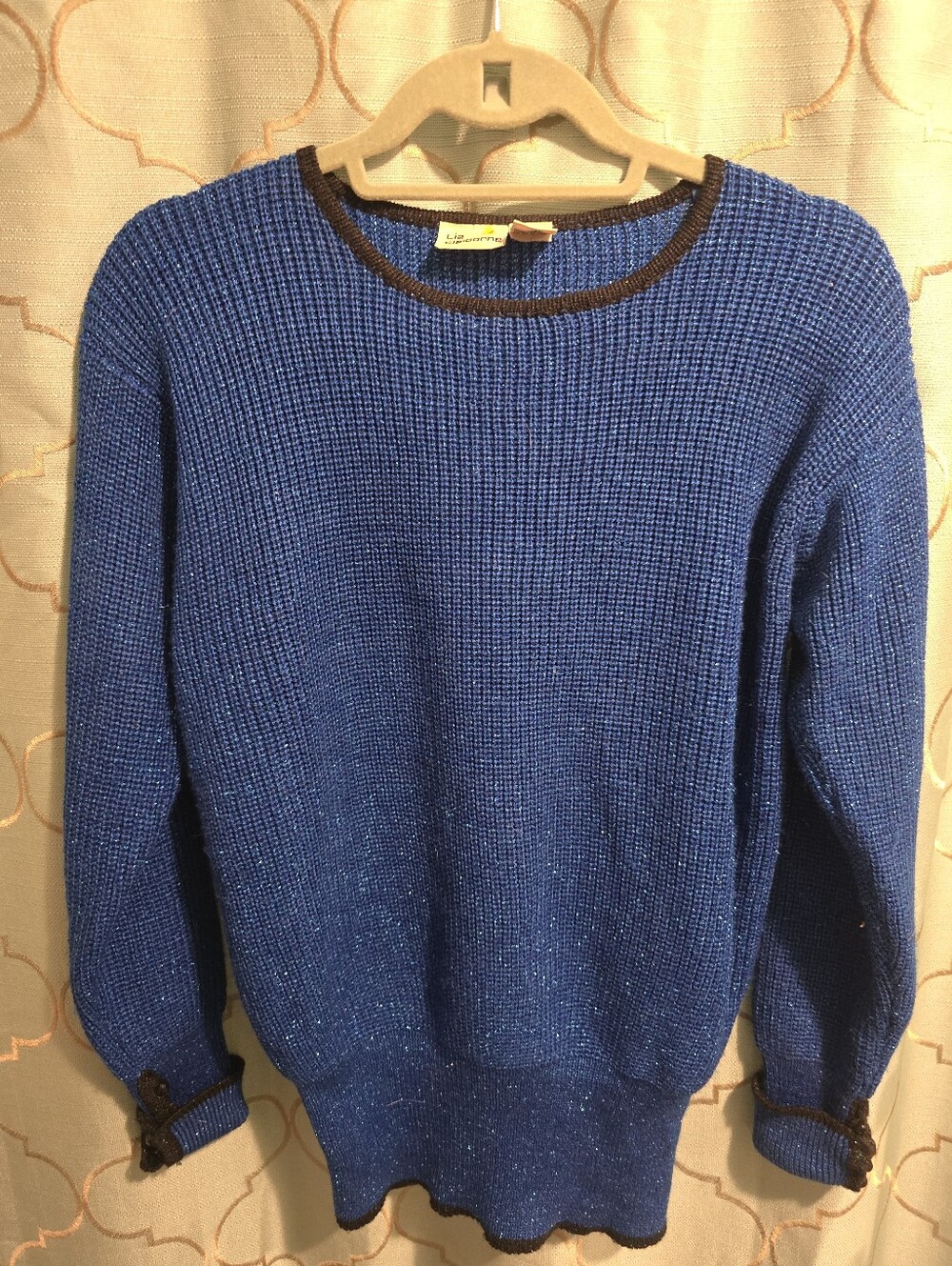 Liz Claiborne Women's Large L Sparly Blue Pull Over Sweater Long Sleeve Cuffed